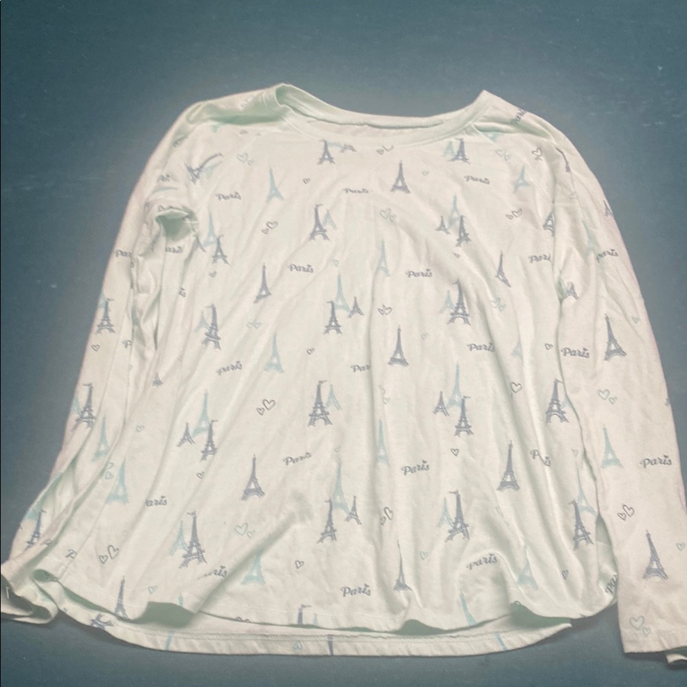 Mint Long Sleeve Top with Eiffel Tower Print